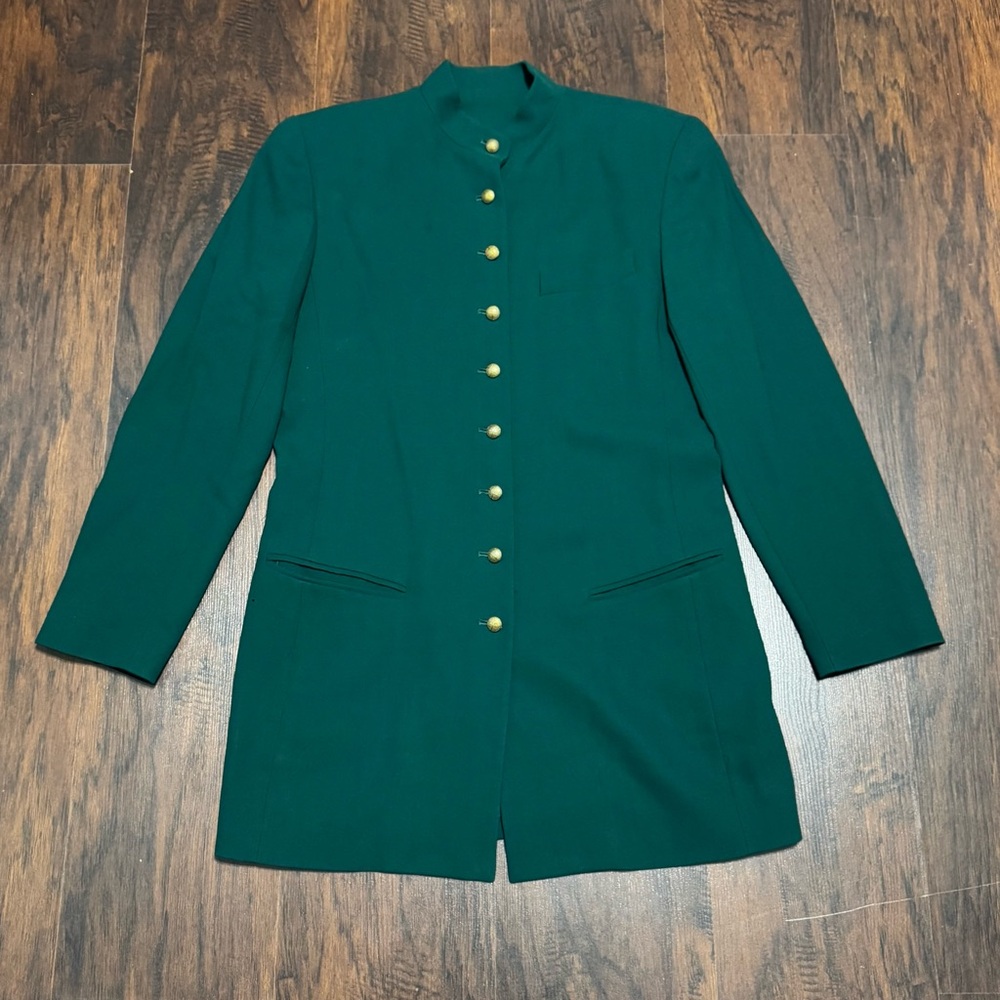 DANA BUCHMAN 100% wool Elegant Green Women's Jacket mandarin collar vintage 10 - Picture 10 of 15